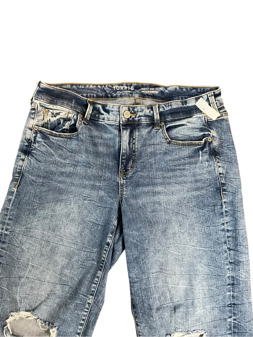 Torrid Perfect Wide Leg Vintage Stretch Distressed Light Blue Straight-Leg Jeans - Picture 3 of 8